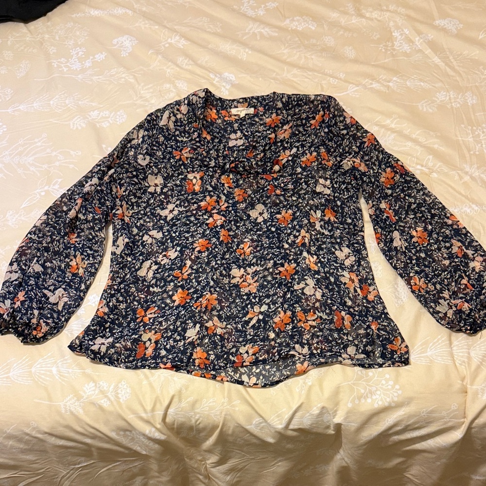 Mystree Dark Blue Blouse with Bright Orange Floral Design